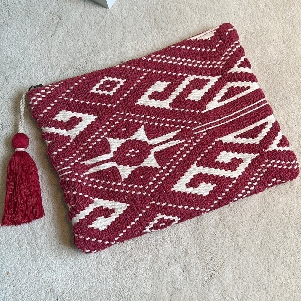 Sole Society Red Embroidered Clutch with Tassel
